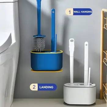 Sada 3 v 1 silikonového toaletního kartáče a držáku, flexibilní hlavice toaletního kartáče se silikonovými štětinami, kompaktní velikost pro skladování 8 nejlepší prodej silikonové toaletní kartáče - №2
