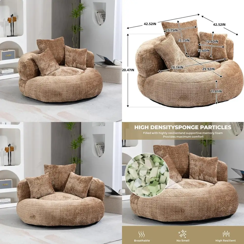 Large Chenille Bean Bag Chair with Pillows, 42.5