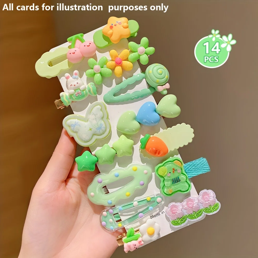 

14 Pieces of Sweet Green Hair Clips Are Cute and Versatile