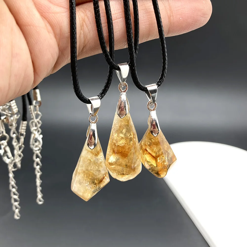 1Pc Natural Azeztulite Citrine Pendant Yellow Quartz Necklace Energy Gemstone Mineral Specimen For Jewelry DIY Gifts Fengshui