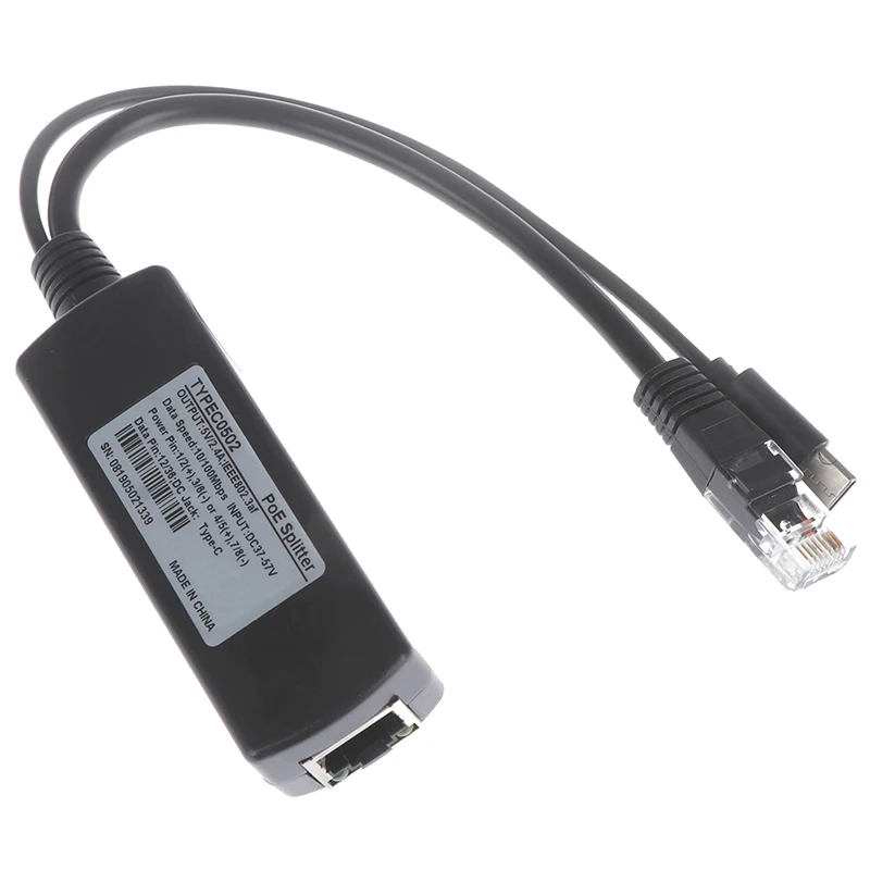 Tipo-c poe splitter usb 48v a 5v power over ethernet 802.3af 100/1000m para framboesa de alta qualidade