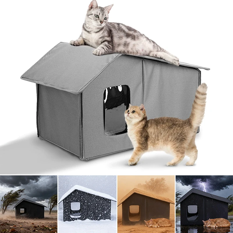 

Multi Season Outdoor Cat House Detachable Roof Waterproof Warm Shelter Foldable Pet Bed for Stray Cats Small Dogs Universal Bed