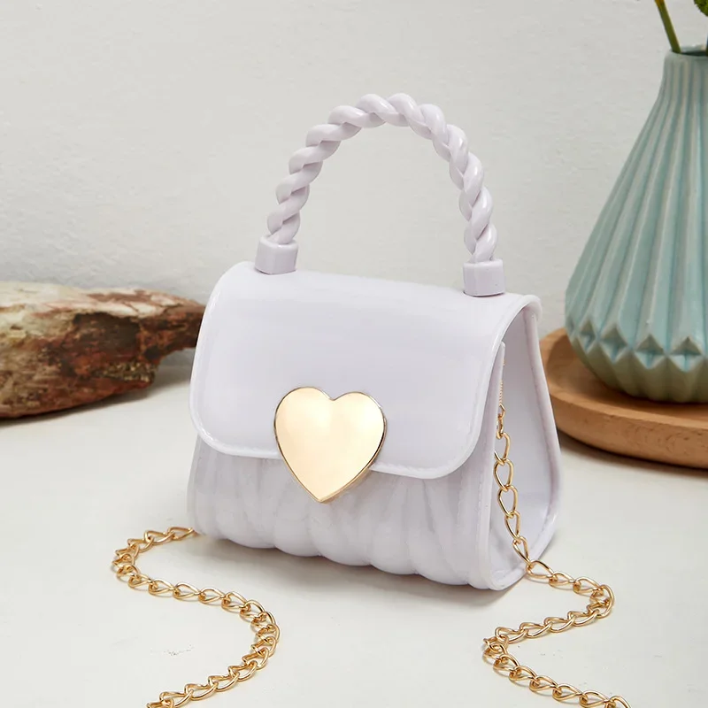 Kinderen Pvc Crossbody Portemonnee Kind Mode Mini Handtassen Mooie Hart Patroon Decoratie Handtas Kleine Ketting Jelly Bag Voor Meisje