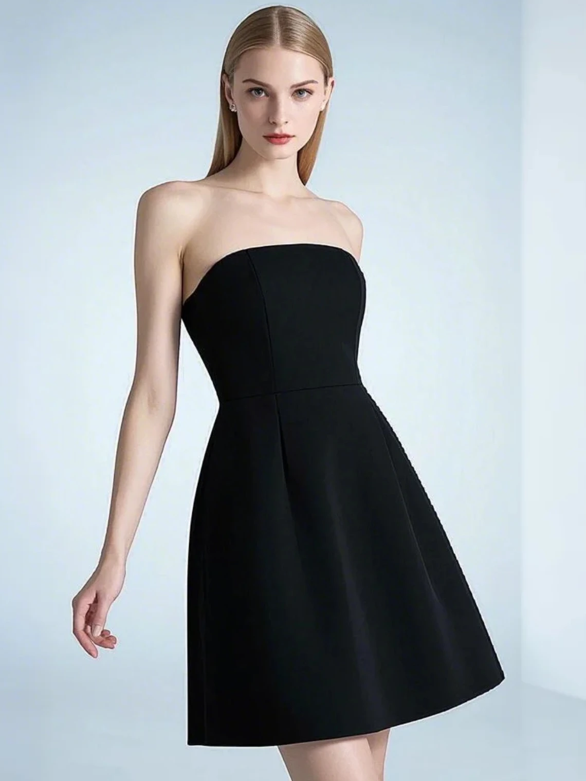 

Sexy Sheath Strapless Mini Cocktail Dress Sleeveless Stretch Fabric Solid Color Black Dress Built-In Bra 2025 Free Customized