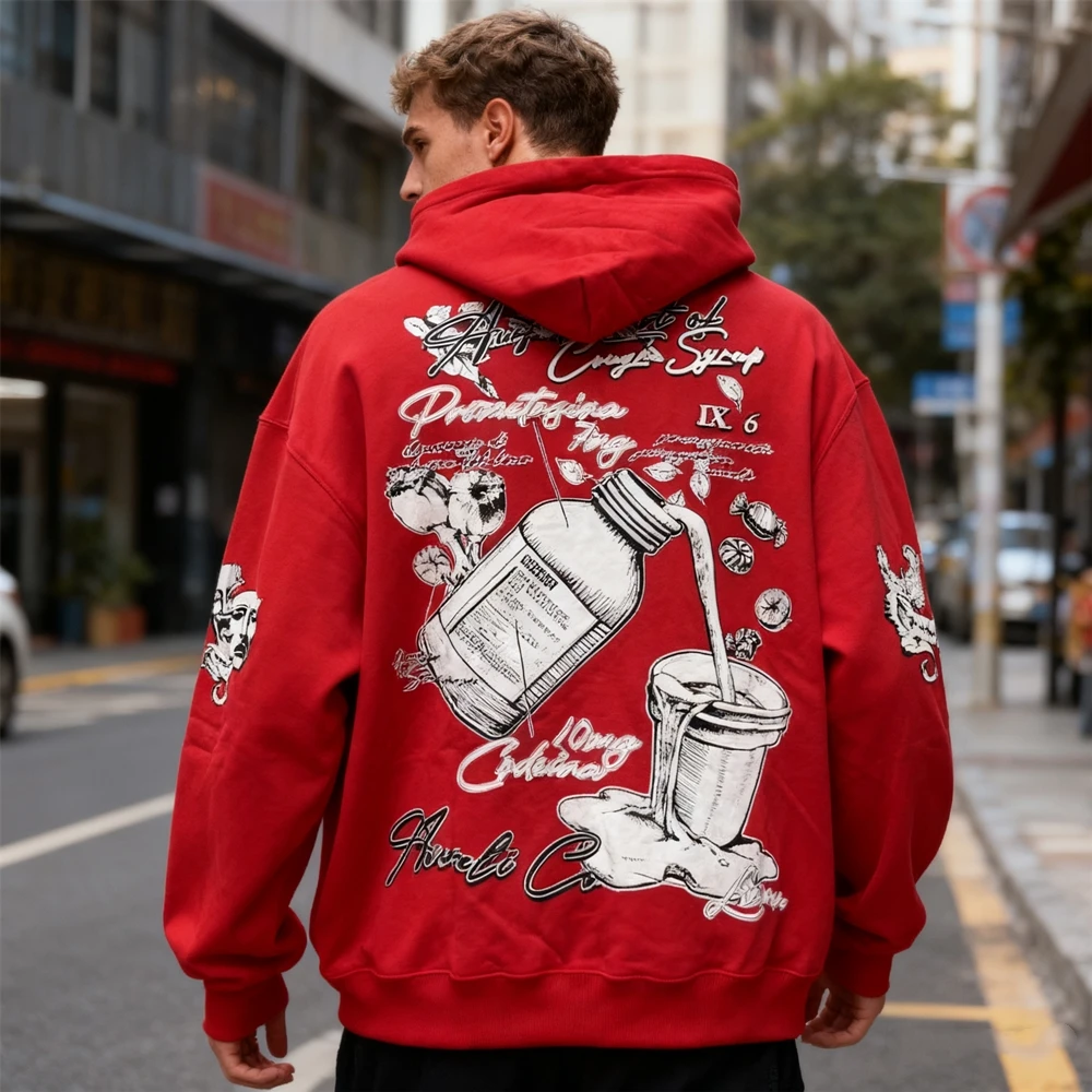 

KUCLUT Y2K 1:1 Streetwear Best Quality Graffiti Printed Sweatshirt Tops Loose Oversize Vintage Pullover 100%Cotton Hoodie Men