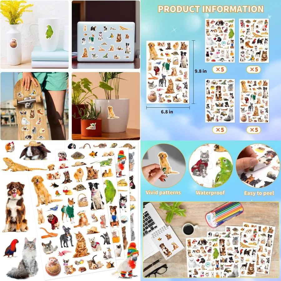660 contagens animais de estimação adesivos com cães gatos coelhos papagaios peixes pássaros e répteis para scrapbooking calendário planejamento p