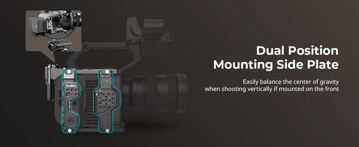 SmallRig FX6 Cage Kit für Sony FX6 für vertikale Aufnahmen mit Top-Platte, seitlichem Griffadapter, Kabelklemme, Grundplatte und V-Mount-Platte – Detail 7