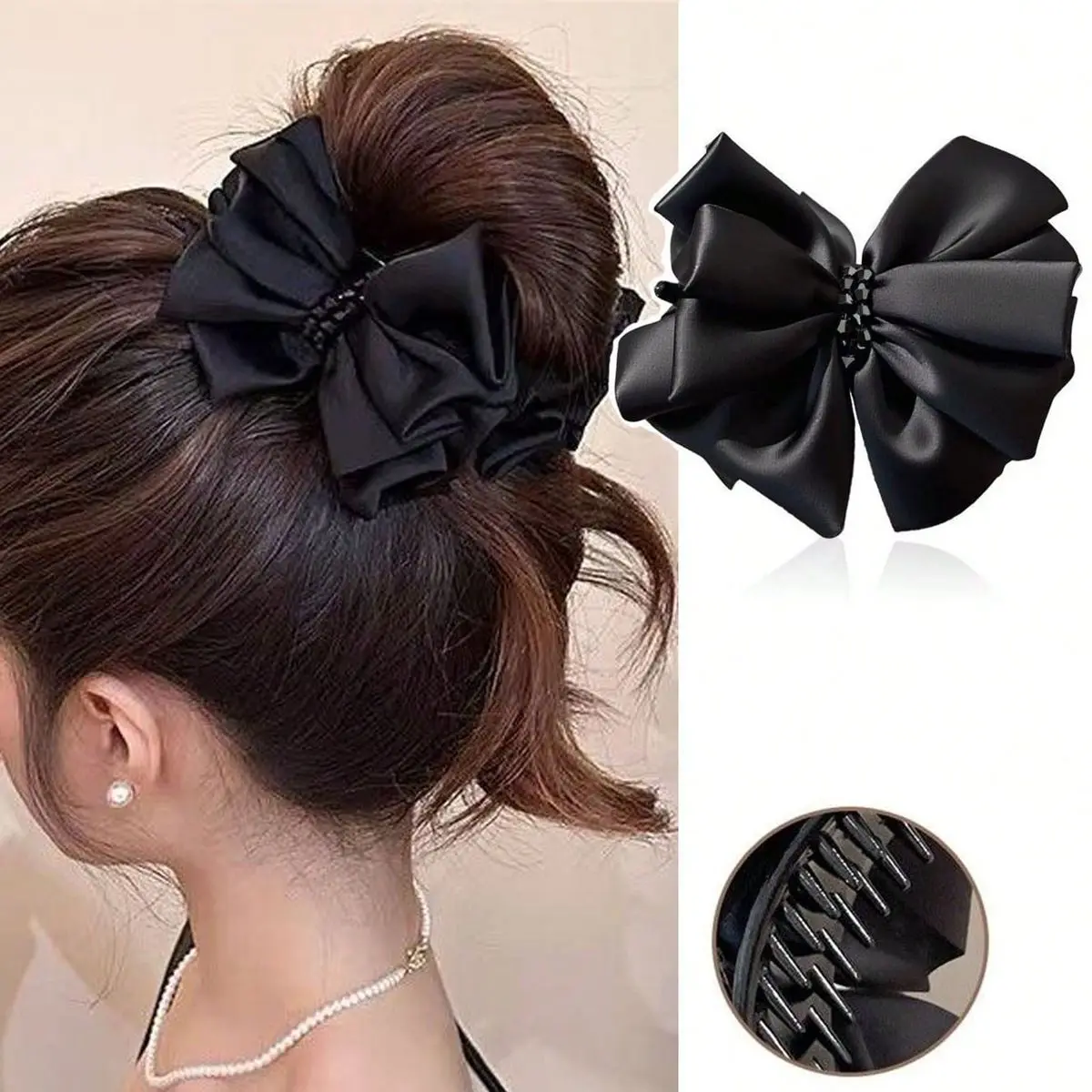 Pinza para el pelo estilo coreano de alta gama con lazo, pinza para cola de caballo, pinza para moño trasero, herramienta de peinado, accesorio para el cabello para mujer
