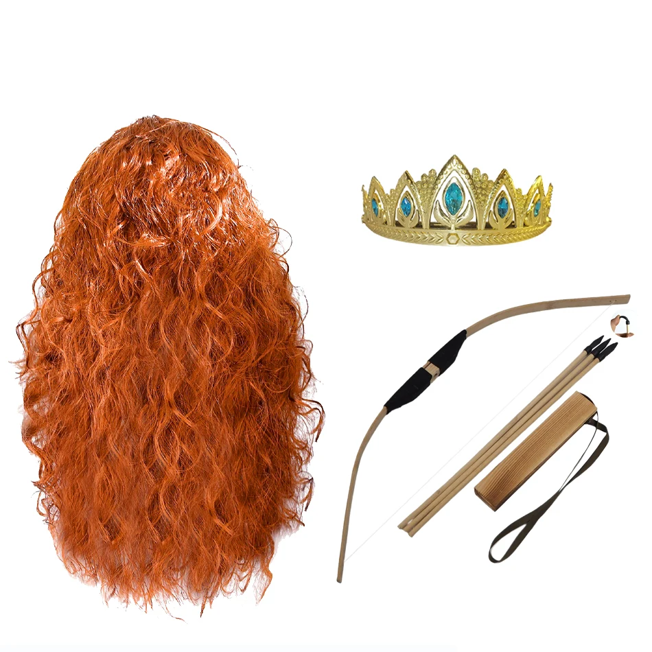 Girls Anime Wigs Brave Legend Brave Merida Brave Princess Cosplay Wig Orange Long Curly Hair Synthetic Women Amine Long Hair Wig