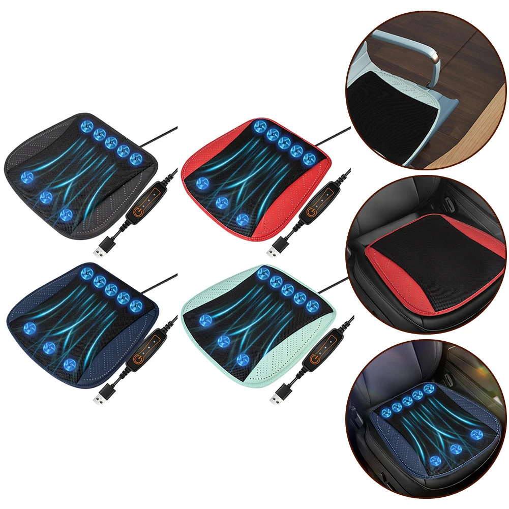 Car Summer Cooling Seat Cushion USB Powered 8 Fans 3 Levels Wind 3D Ice Silk Fabric Silent For Car Truck SUV Home Office 5V-24V