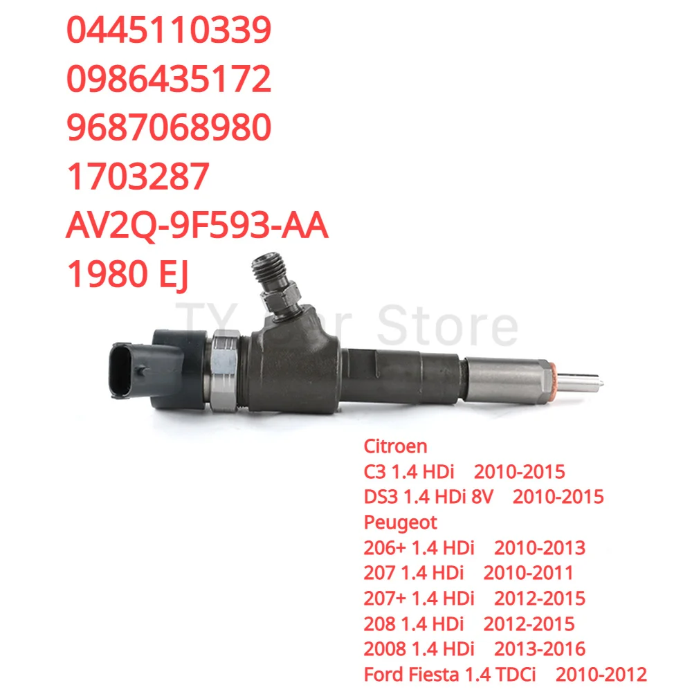 0445110339 AV2Q-9F593-AA Diesel Fuel Injector For CITROEN C3 DS3 Ford Fiesta 1.4 Peugeot 206 207 208 06-16 0986435172