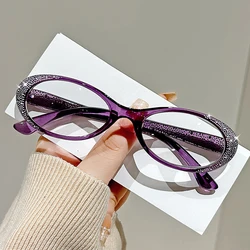 New Fashion Anti-blue Light Reading Glasses Women Gafas Woman Prescription Glasses Flash Imitation Diamond Eyewear +100-+400