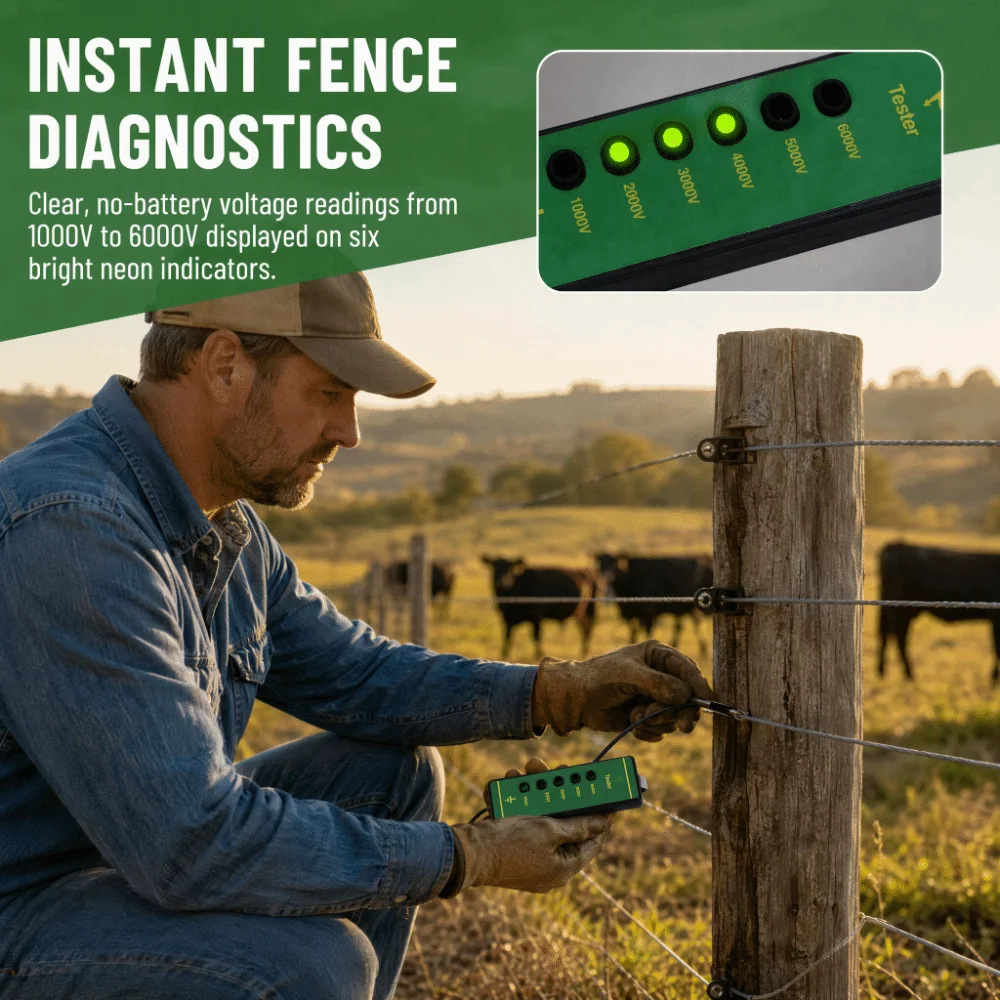 ABS Electric Fence Voltage Tester 6-LED Indicator Lights Copper Fence Fault Finder Cold Resistant Weather Resistant