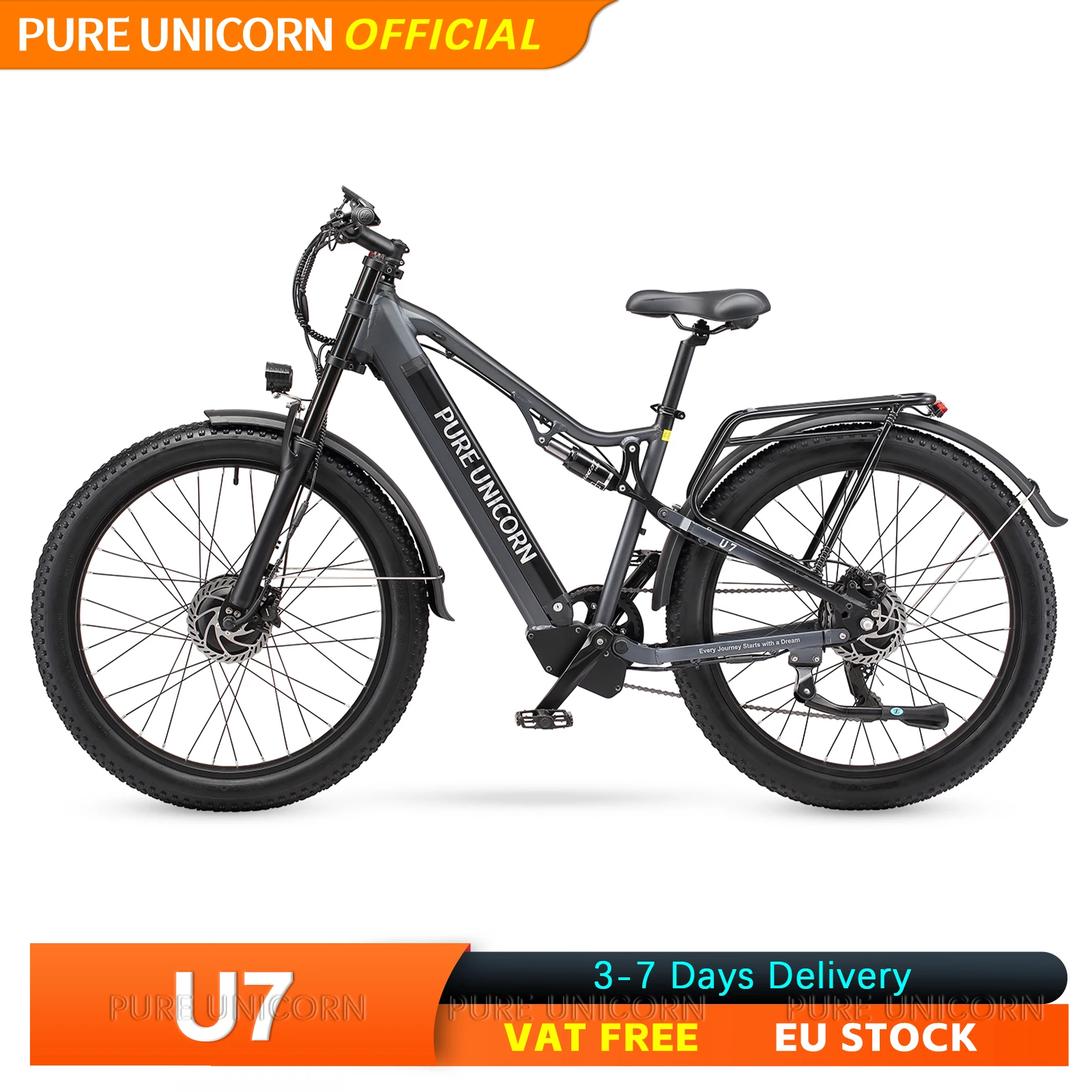 Bicicletta elettrica PURE UNICORN U7 con doppio motore, per adulti, 48V 2000W, e-mountain bike, pneumatici fat 27.5*3.0", freni idraulici