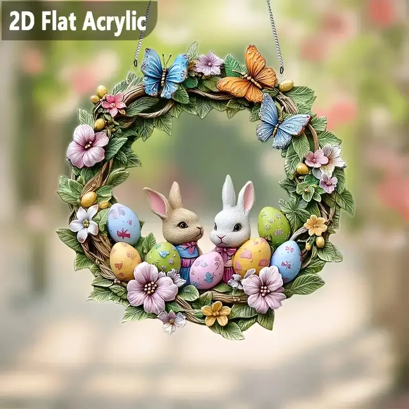 

2D Плоский акриловый кулон-кролик, ловец солнца, красочный подвес для окна, пасхальный кролик, пасхальное яйцо, венок, украшение для вечеринки, праздничный подарок