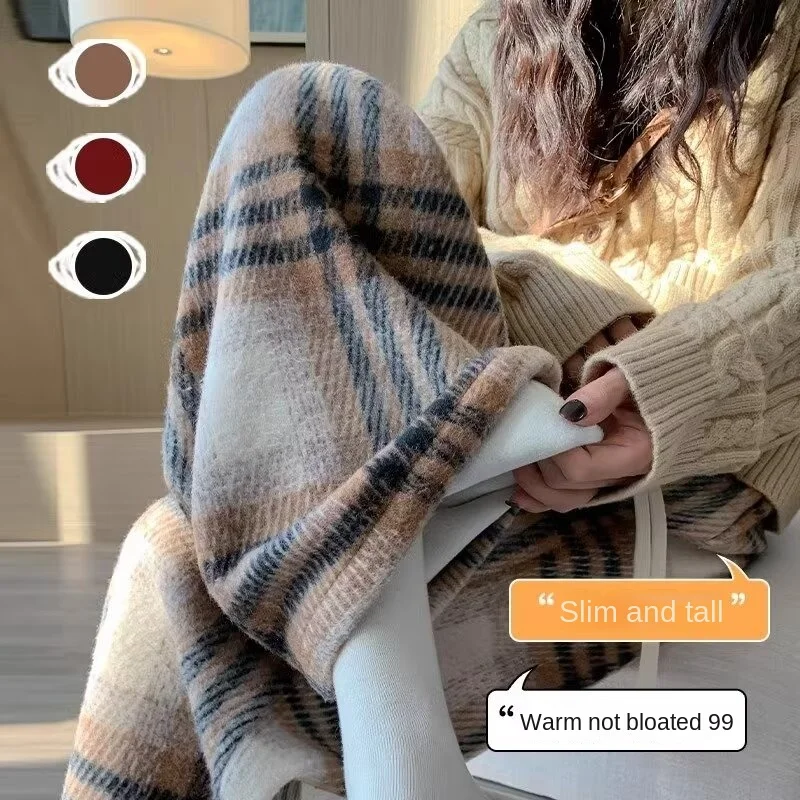 

Женские широкие брюки в клетку контрастного цвета в стиле ретро осенью и зимой, утягивающие брюки с высокой талией, свободные и висячие прямые брюки