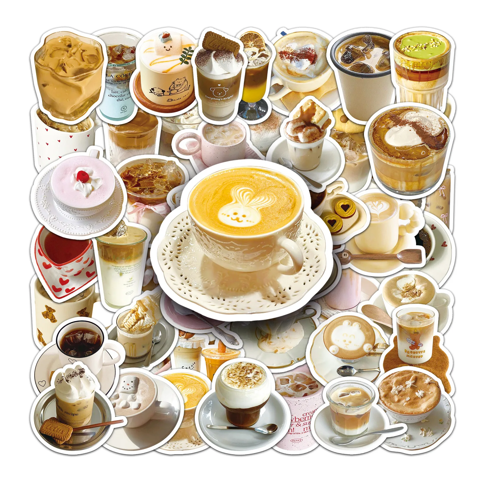 50PCS Brown Coffee Graffiti Style Stickers Food Drink DIY Waterproof Decals for Refrigerator Water Cup Luggage Phone Case Toy