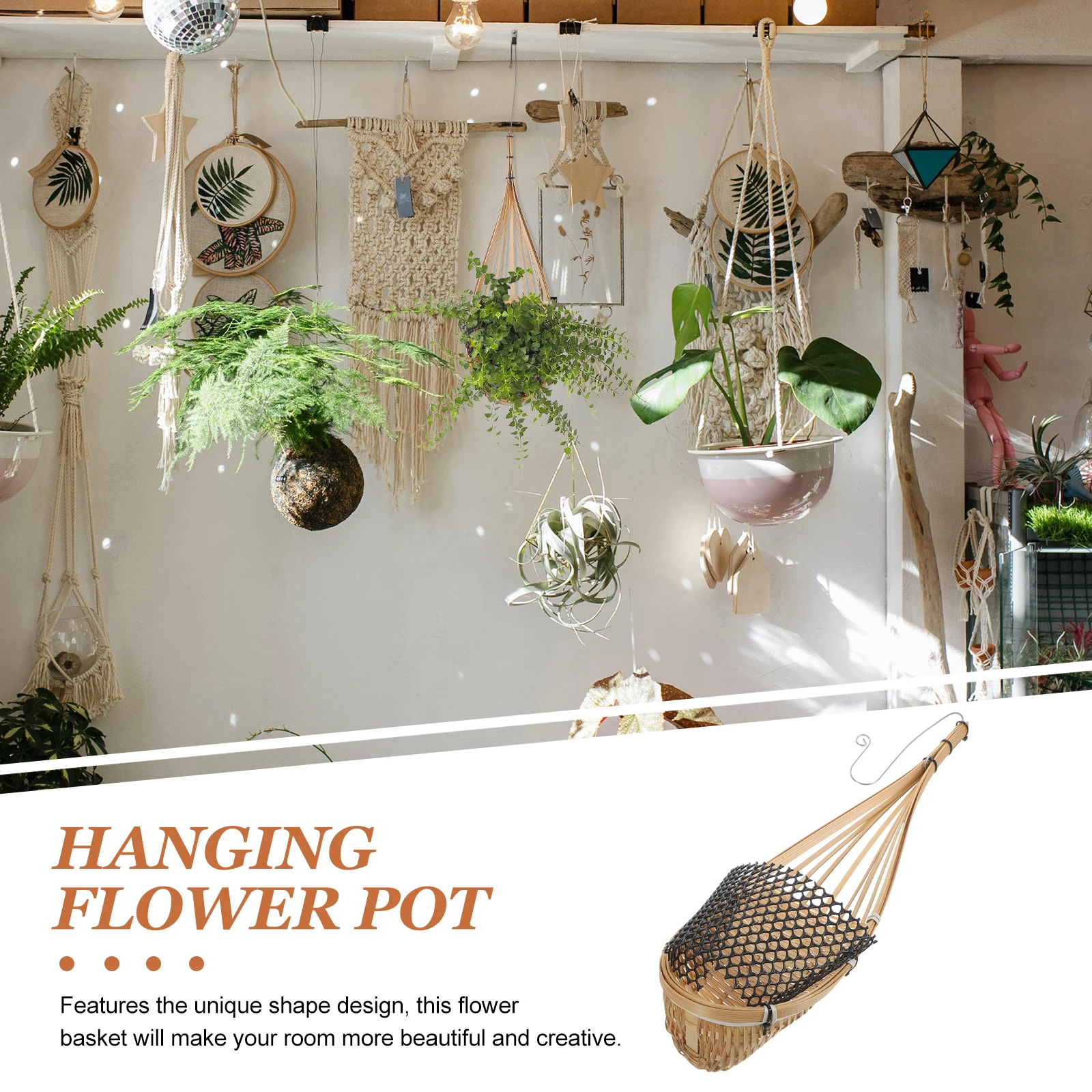

Hand-Woven Bamboo Hanging Basket Decorative Flowerpot Wall Mount Planter Indoor Outdoor Hanging Basket for Plants