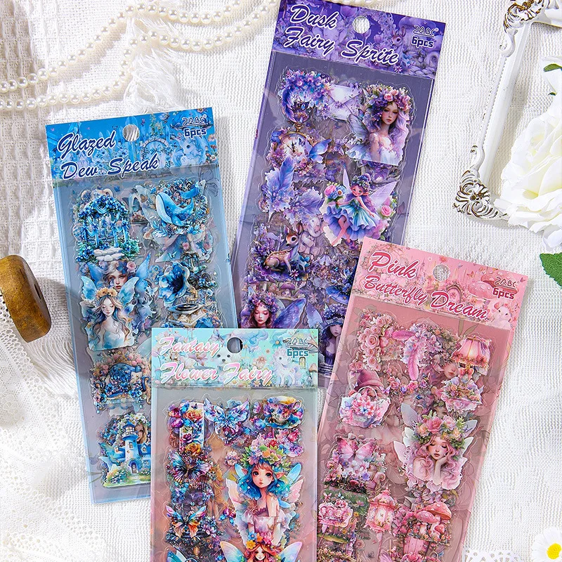 Mr. Paper, 6pcs/bag, Elf Princess Themed Decorative Stickers, Decorative Collages, Scrapbook, Diary, Phone Case, Notebook