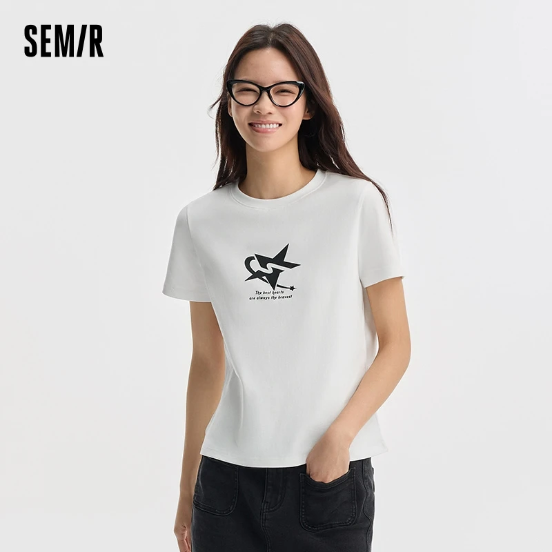 Semir Women Short-Sleeve T-Shirt Star Prints Summer Top Round Neckline Simple Trendy Streetwear Tee Top Women