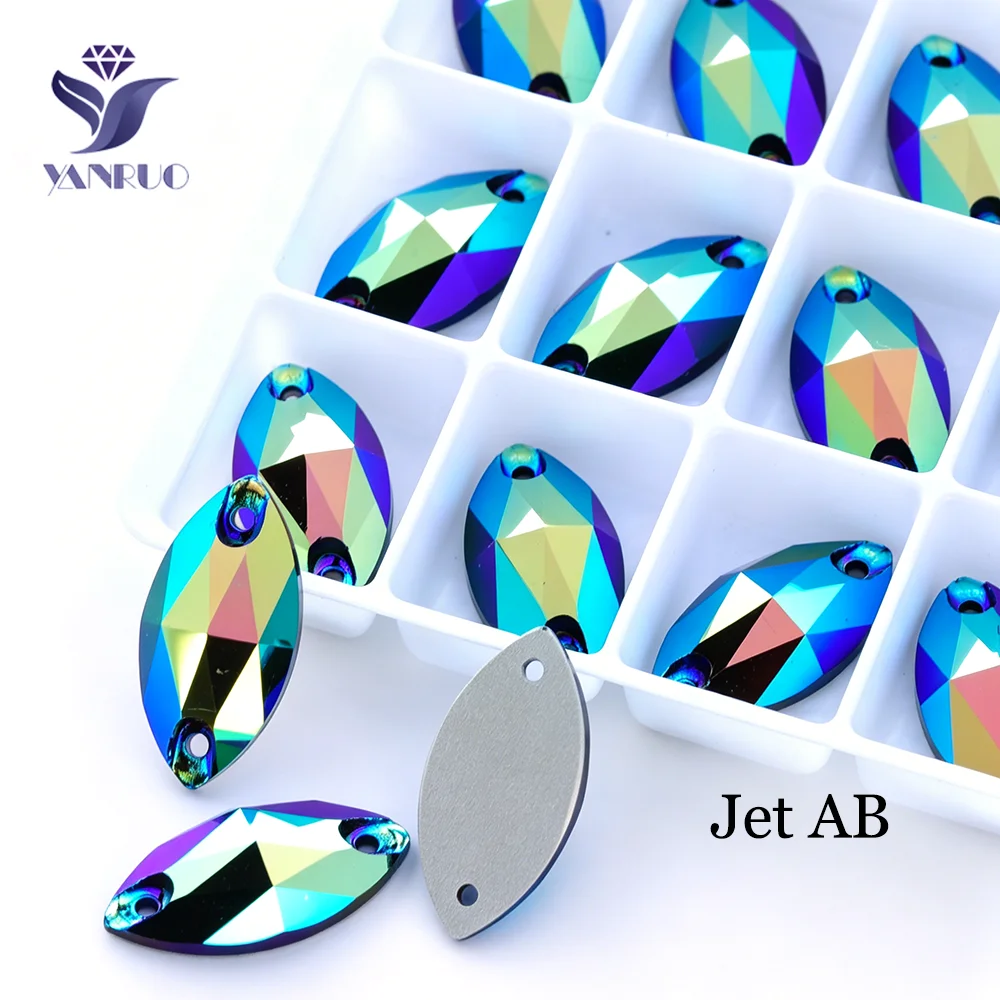 YANRUO 3223 Navette Flatback Charms Bastelzubehör DIY AB-Beschichtete Strasssteine Kristalle zum Aufnähen für Handarbeiten Applikationen Jacken – Detail 3