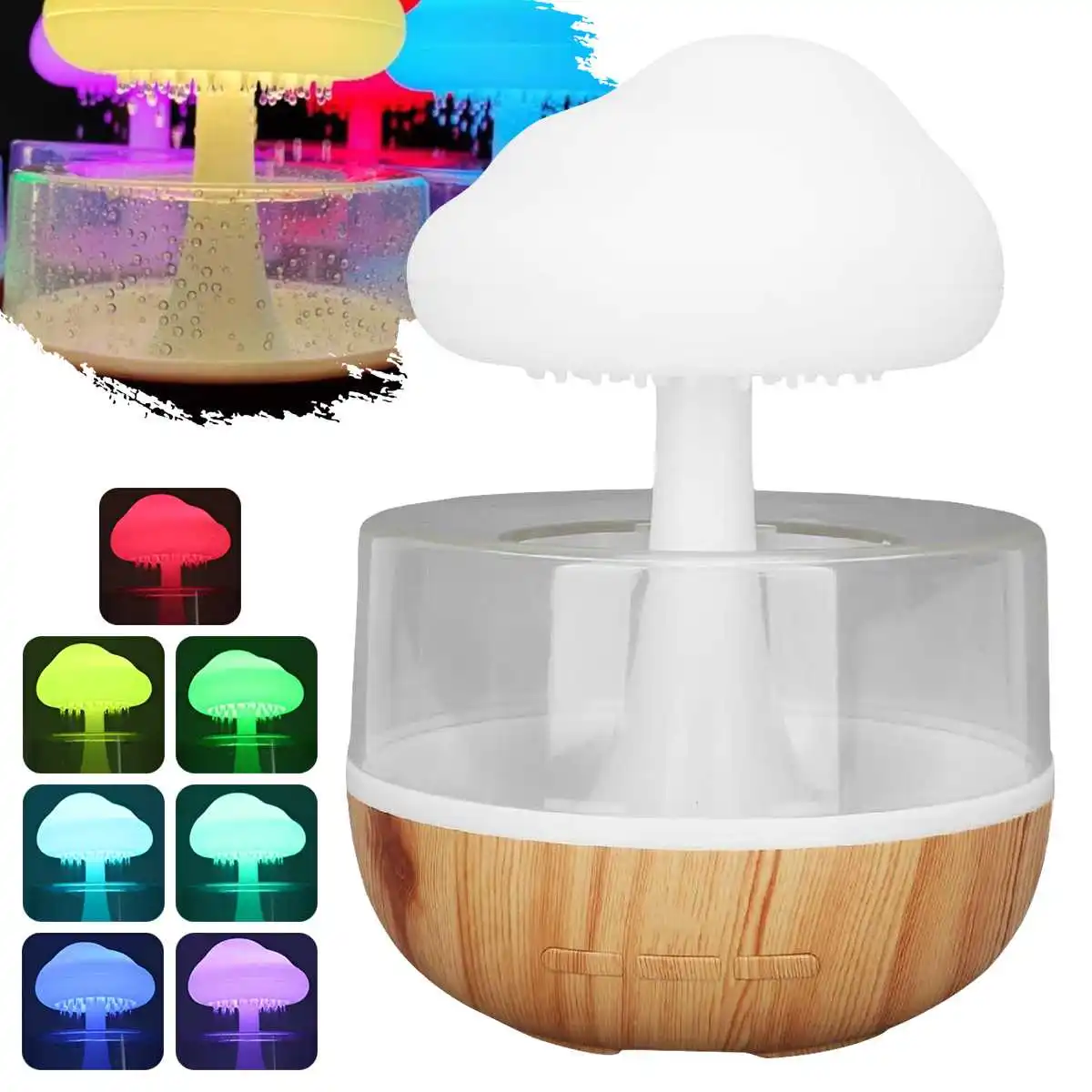 Rain Cloud Humidifier Rain Colorful Mushroom Cloud Raindrop Atmosphere Lamp Night Light Essential Oil Humidifier Machine