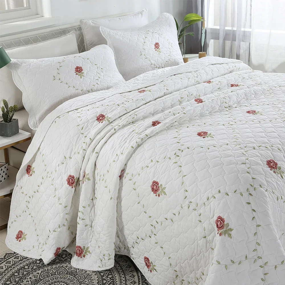 3pcs cotton summer Bedspread on the Bed cover double blanket bedspreads and coverlets rose Embroidered Mattress topper quilt set