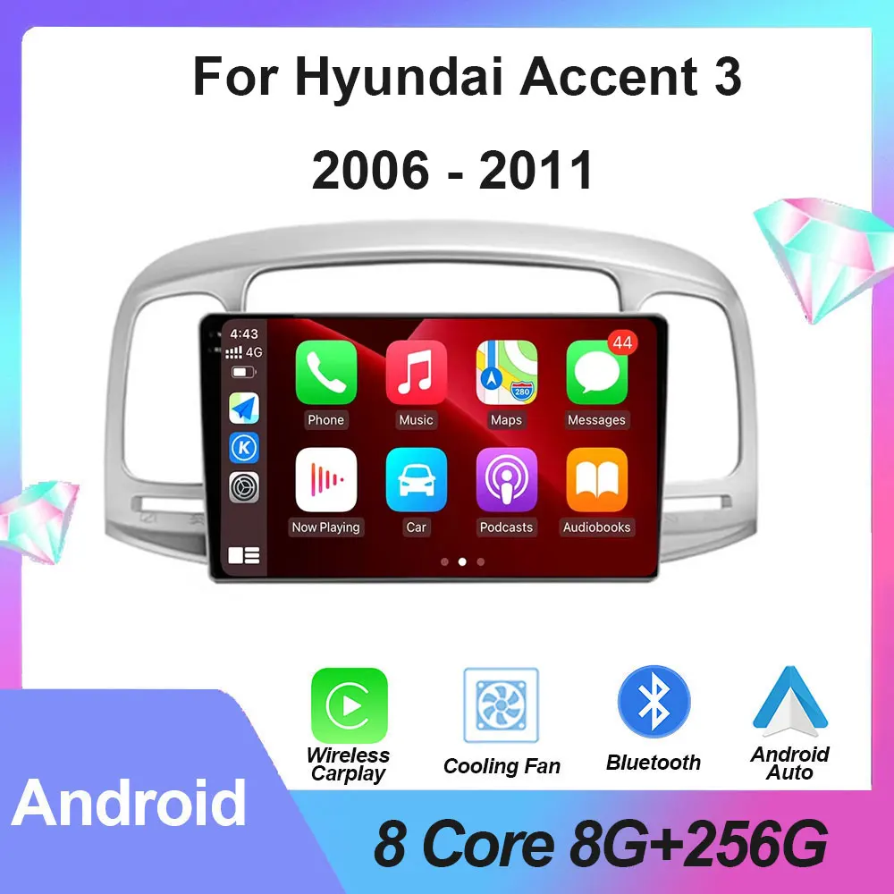 For Hyundai Accent 3 2006-2011 Android Auto Car Radio  Multimedia Video Monitor GPS Navigation Head Unit DSP RDS Stereo Tools