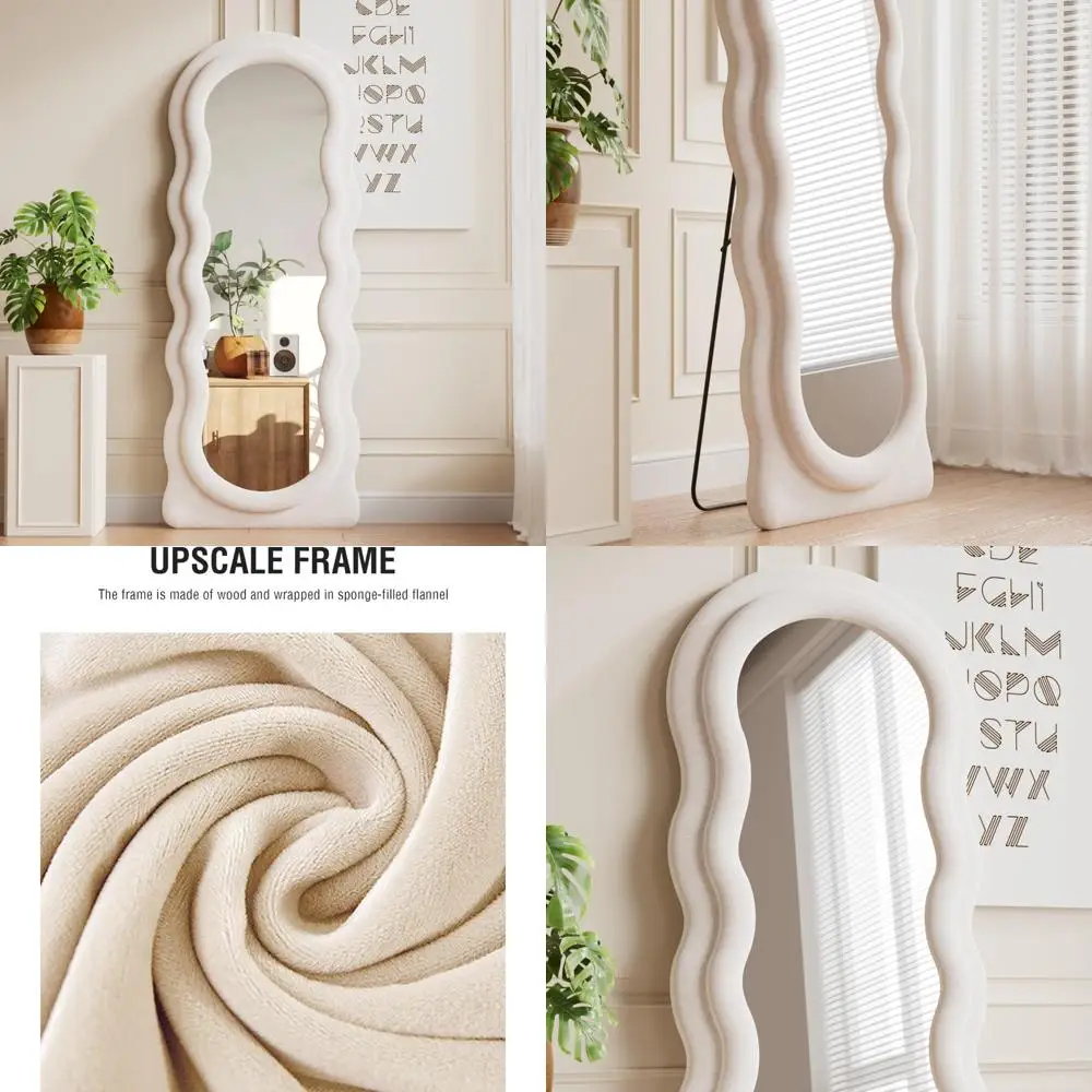 Pełnowymiarowe lustro falowane 63 x 24 - Lustro do oparcia się o ścianę lub do zawieszenia z drewnianą ramą do stylowego wystroju domu