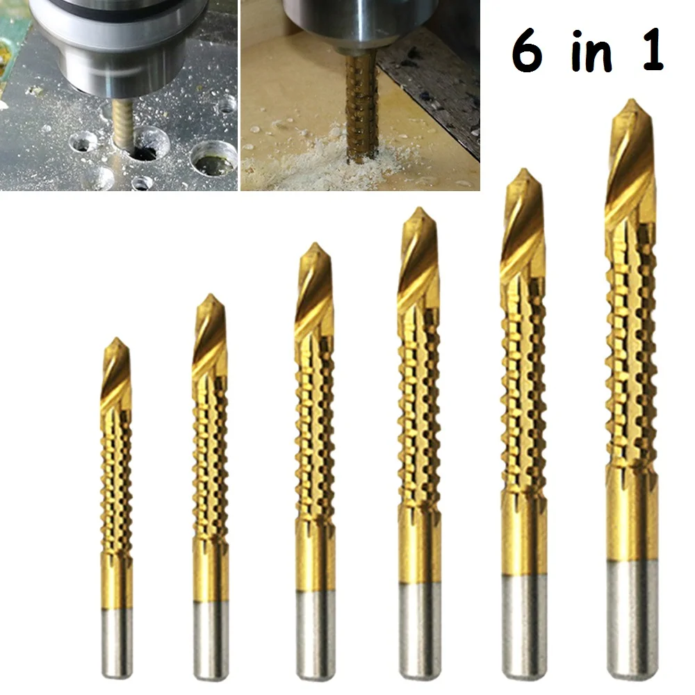 

Наборы сверл 6 в 1, спиральные метрические композитные метчики, сверла, метчики, сверло для резки, сверления, спиральное сверло, инструмент для сверления древесины