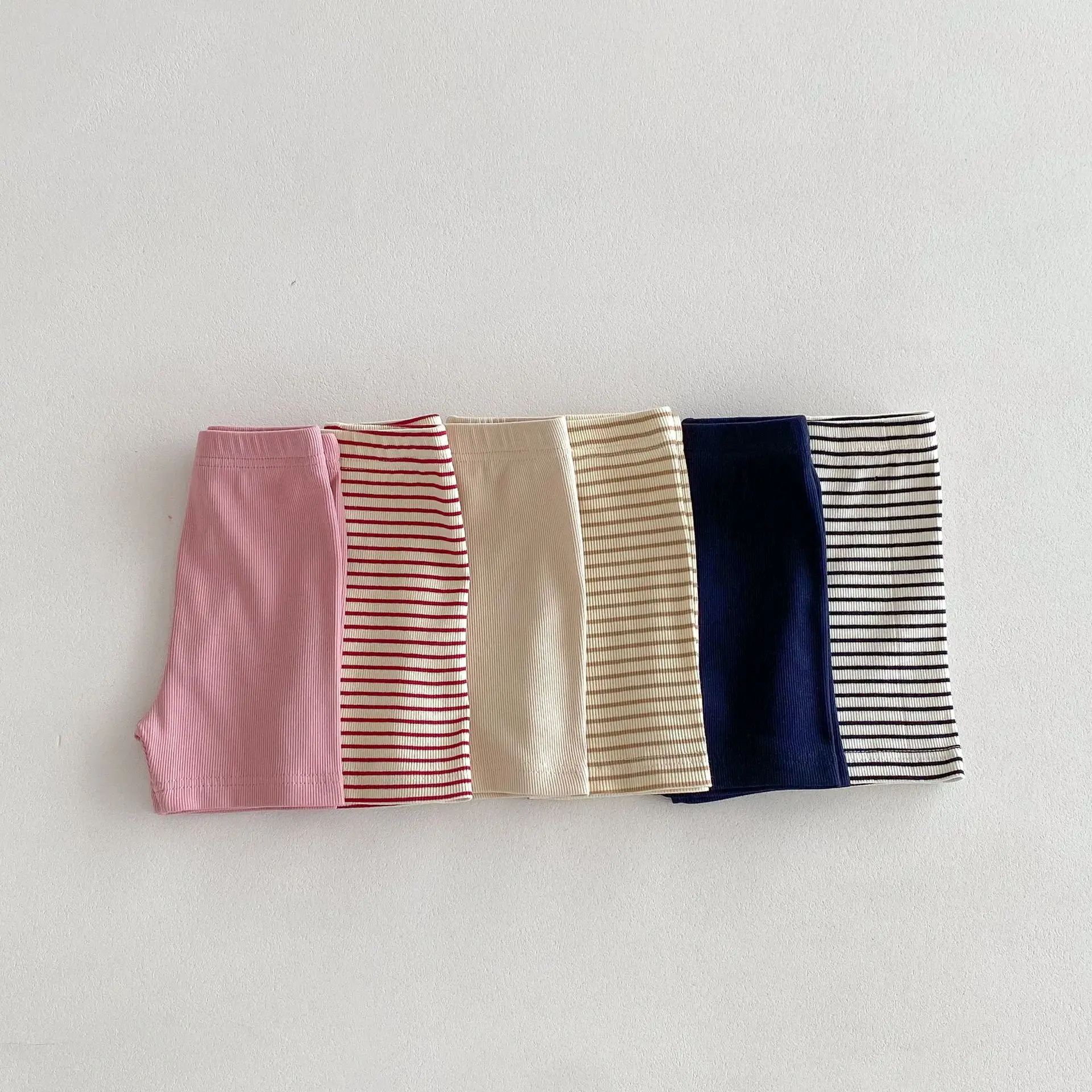 2024 Summer New Thin Girl Children Loose Striped Shorts Fashion Boy Baby Cotton Mid Pants Kid Solid Casual Knee Length Trousers