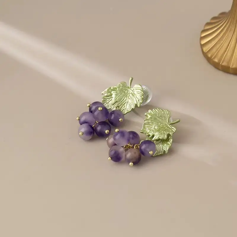 أنيقة الأرجواني العنب كريستال الخرزة قلادة أقراط للنساء بساطتها النبات وأقراط رومانسية تاريخ الحفلات مجوهرات هدايا #6