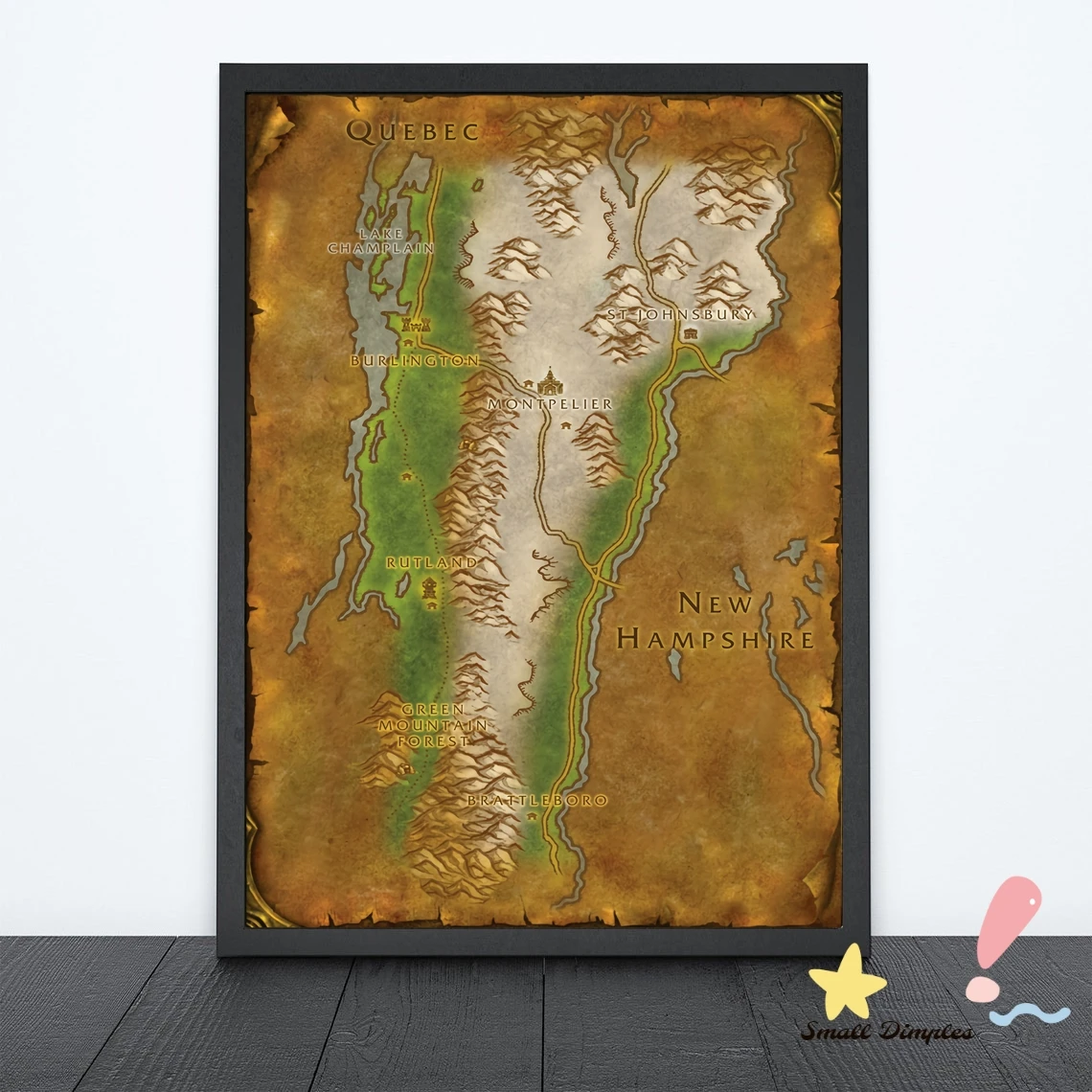 

Map Of Vermont - World Of Warcraft Style Map Game Poster Canvas Art Print Home Decoration Wall Painting ( No Frame )