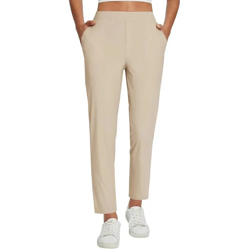Women's Elastic High-Waist Golf Pants Lightweight Quick Dry Stretch Pants Slim Fit Work Athletic Casual Side Safe Pockets Pants