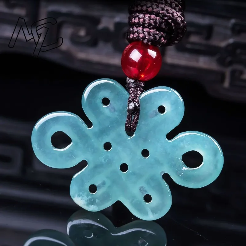 البورمية الزمرد الطبيعي الجليد الأزرق المياه اليشم الصينية عقدة قلادة عقد دي اي واي أقراط مجوهرات اكسسوارات تميمة هدية النساء