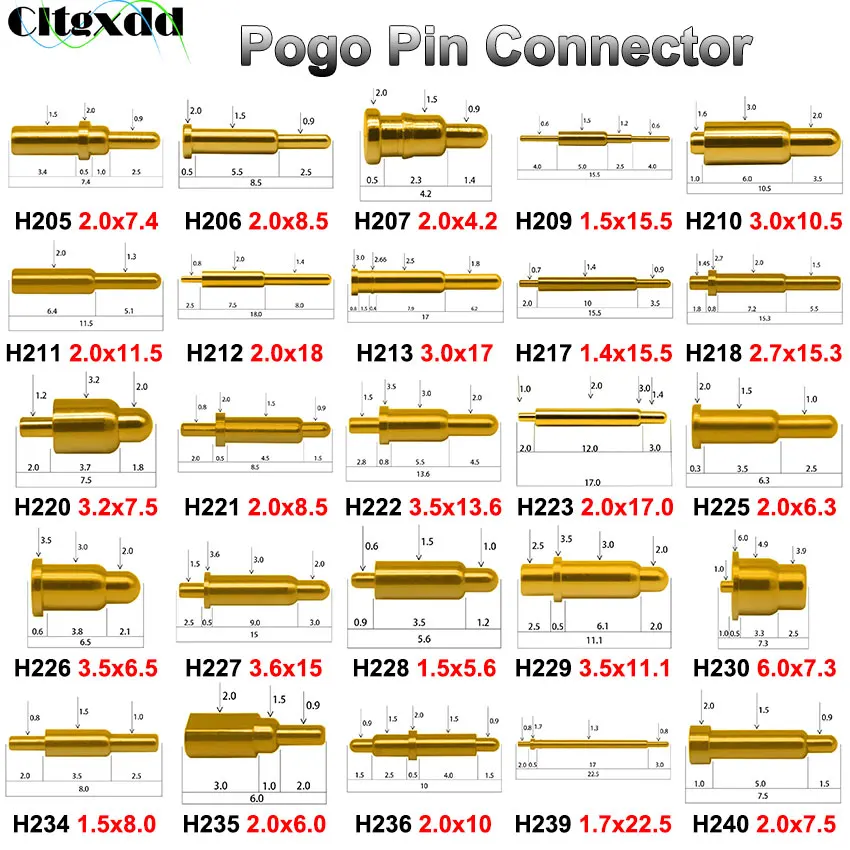 5pcs Pogo Pin Connector Pogopin Battery Spring Load Contact PCB 6 6.5 7.5 8 8.5 10 10.5 11.5 15 17 18 22.5mm Test Spring Probe