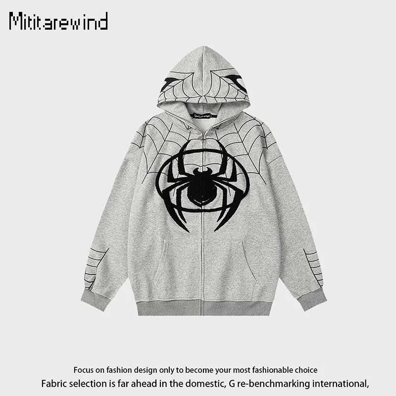 

American Retro Zip Up Hoodies for Men and Woman Autumn High Street Unisex Loose Hooded Spider Hoodies Youth Couple Sweatshirt