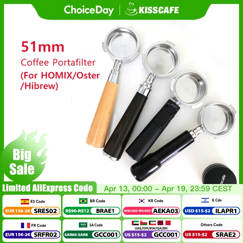 

51mm Bottomless Portafilter For Homix H11 Oster Hibrew 3 Ears Reusable Filters Bakset Espresso Machine Accessories Barista Tools