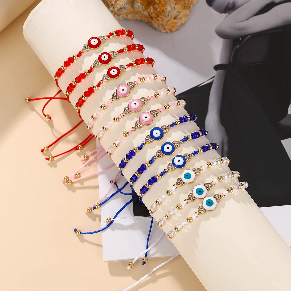 12 Niches Simple Delicate Decorative Bracelet Set Eyes Woven Beaded Bracelet for Girls Ladies