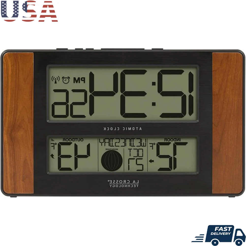 Atomic Digital Table Wall Clock with Wireless Temperature Sensor Easy Read Display Alarm Function Kitchen Home Office