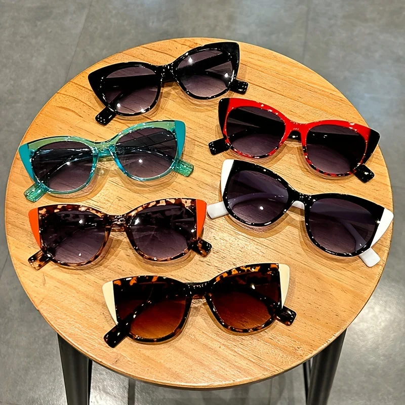 New style Glossy Color-Block Gradient Cat-Eye Sunglasses - Chic Women's Glasses with Anti-Glare Lenses for Fashionable Travel