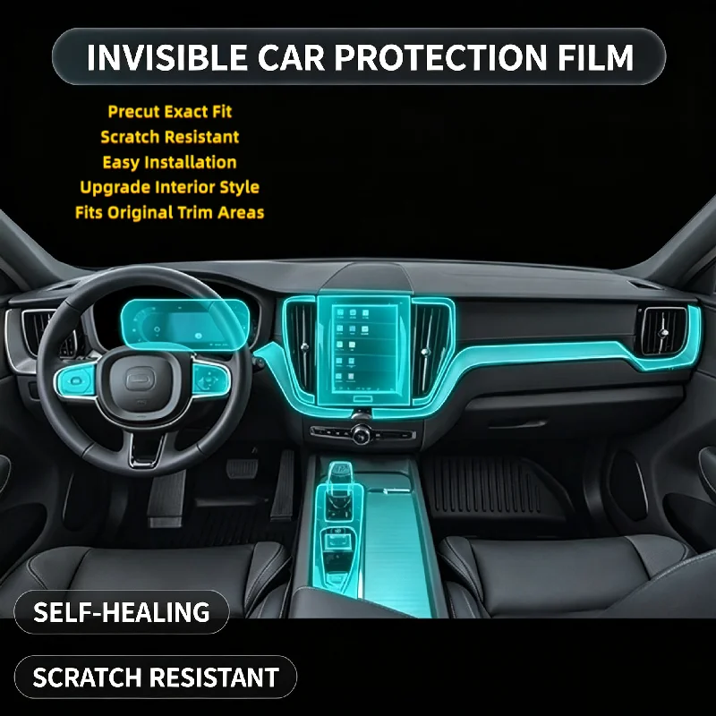 For 24-25 Model Volvo S90 Interior Film Dashboard Navigation Instrument Panel Full Set of Transparent Interior Protection Film