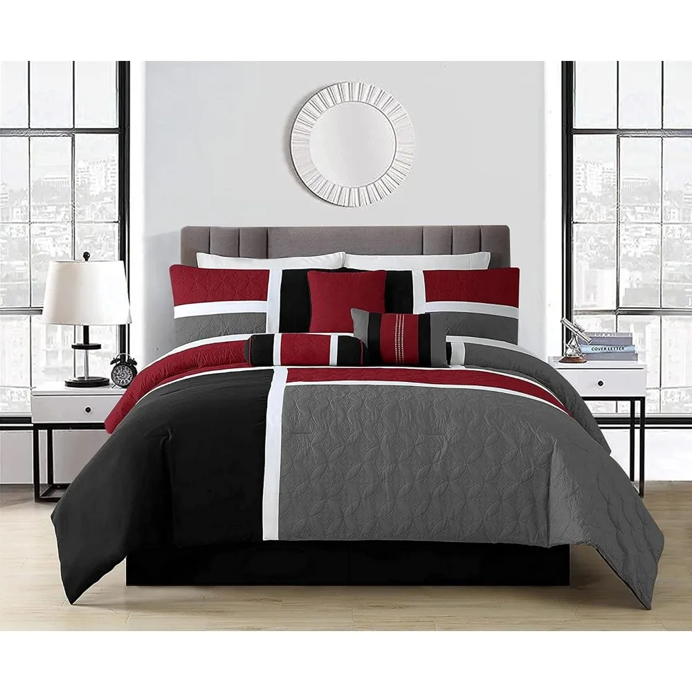 Imagem -03 - Cama King Size em um Conjunto Consolador Cama Vermelho e Cinza Cama King Size Pcs