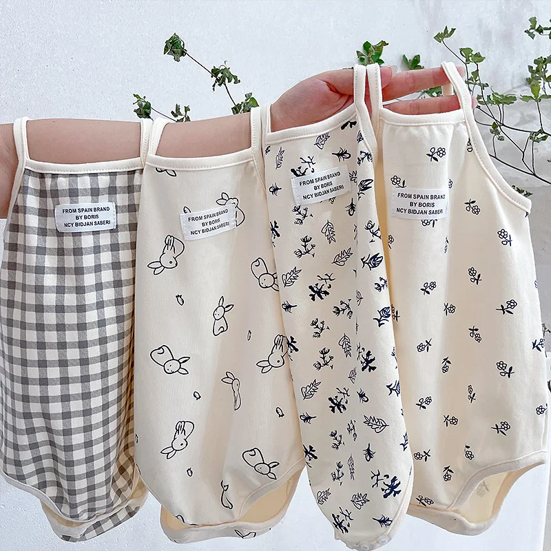 Summer Male and Female Baby Camisole Bag Fart Clothes Triangle Ha Clothes Crawling Clothes Baby Vest Sleeveless Jumpsuit