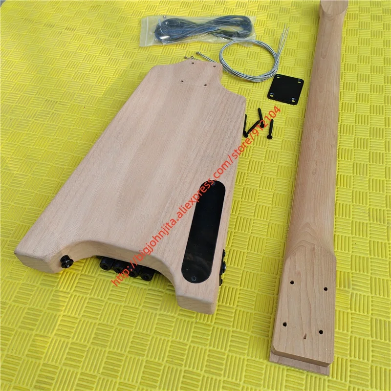 left-Handed 4 Strings Headless Electric Bass Guitar, No Paint Mahogany Body Roasted Maple Neck Brass Nut  BJ789 790 view 5