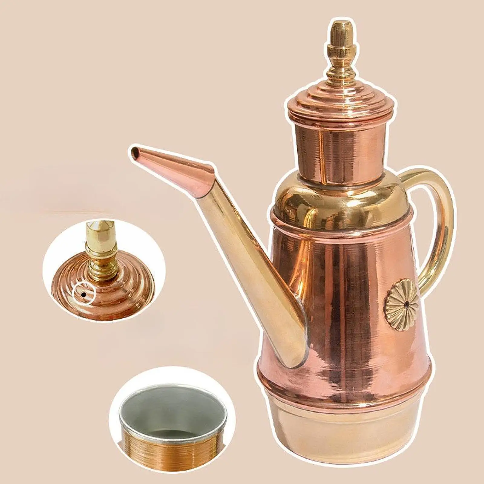 Handmade Copper Oil Dispenser Bottle 450ml Long Spout Olive Oil Cruet Vintage Italian Kitchen Pouring Pot