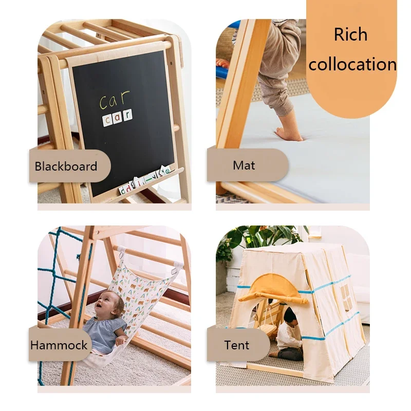 Xiair Triangle Climbing Toys Foldable Climbing Triangle Ladder Toys Wooden Safety Sturdy Kids Play Gym Indoor Outdoor Playground