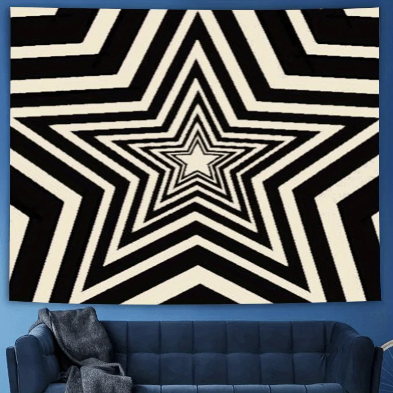 Geometric Star Tapestry, Black White Optical Illusion Wall Hanging Modern Abstract Decor for Bedroom Dorm Living Room Background