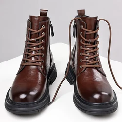 High Quality Brand Men's Leather Casual Shoes Outdoor Workwear Shoes Thick Soled Wear-resistant Men's Motorcycle Boots Handsome