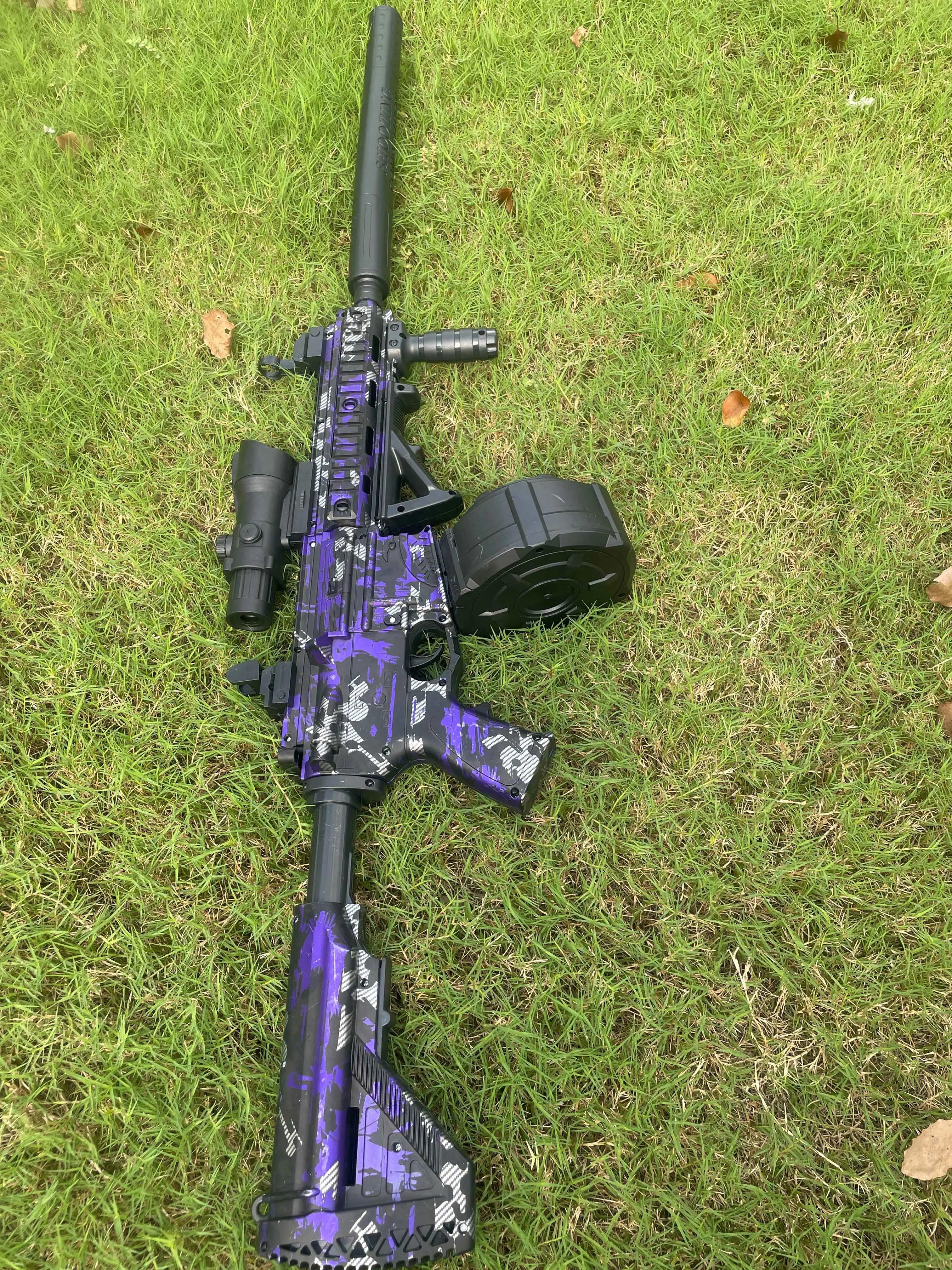 Elegante roxo preto m416 gel blaster pro grau auto elétrico de longo alcance gel bola arma brinquedo com estilo tático para adultos e adolescentes